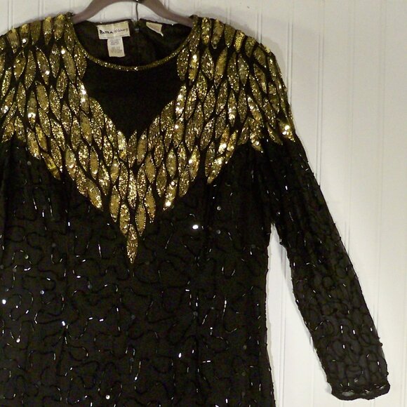 Patra Stenay, Bead, Sequin, Gold Black Dress 14 W - Picture 1 of 11